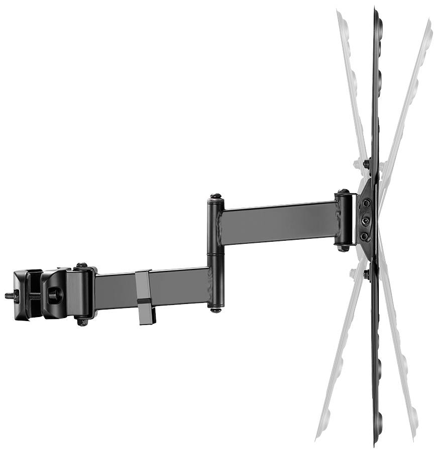 Schwenkbare, schwarze TV-Halterung mit verstellbaren Armen, geeignet für die Wandmontage von Flachbildfernsehern unterschiedlicher Größe.