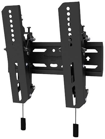 Neomounts TV-Wandhalterung mit schwarz verstellbaren Armen, Löchern für Schraubbefestigung und Kabelzugmechanismus.