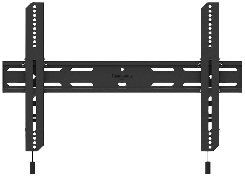 Eine schwarze TV-Wandhalterung, flach und aus Metall, geeignet für die Befestigung eines Fernsehers an der Wand.