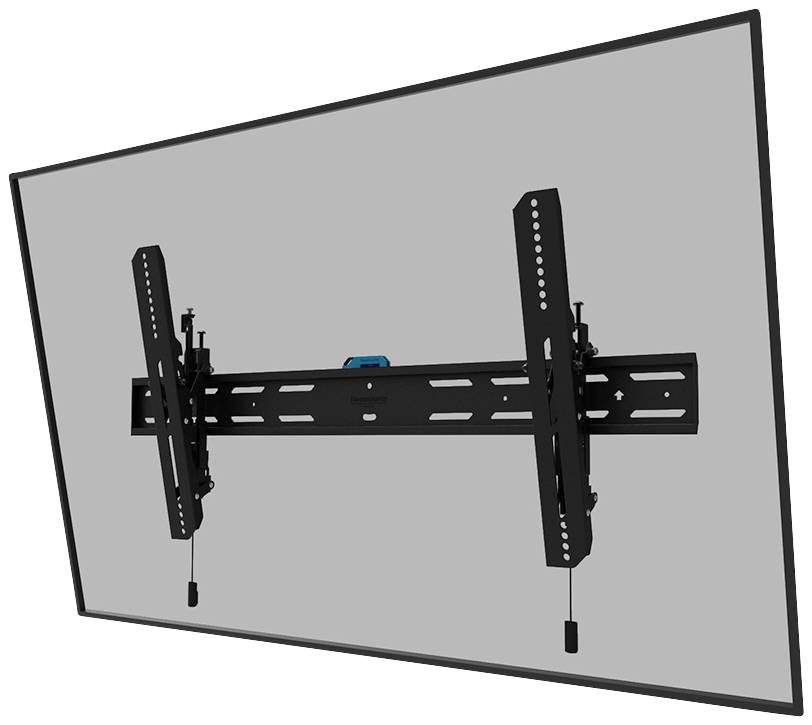 Wandhalterung für Fernseher, schwarzes Metallgestell, schwenkbar und neigbar, an einem Flachbildschirm montiert.