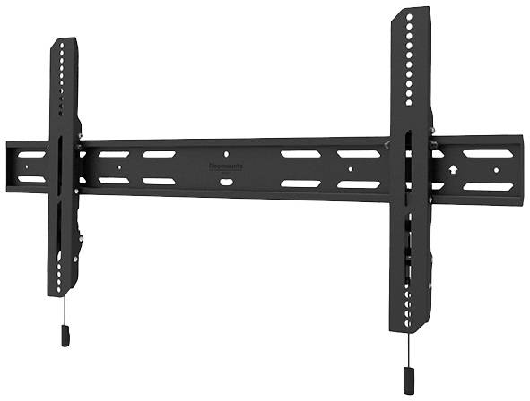 Schwarze TV-Wandhalterung aus Metall mit verstellbaren Haltearmen und mehreren Befestigungslöchern für flexible TV-Montage.