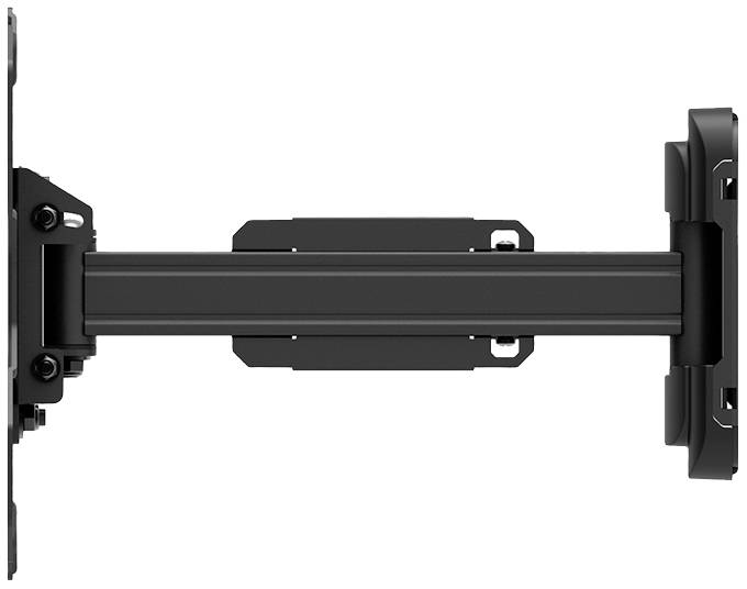 Schwarze, verstellbare TV-Wandhalterung mit ausziehbarem Arm, für flexible Monitor- oder TV-Positionierung an der Wand.