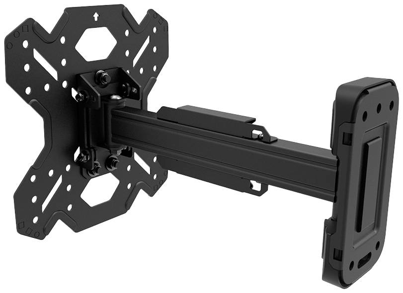 Schwenkbare TV-Wandhalterung aus Metall, zeigt die verstellbaren Arme und Montageplatte. Ideal zur flexiblen Befestigung von Bildschirmen.