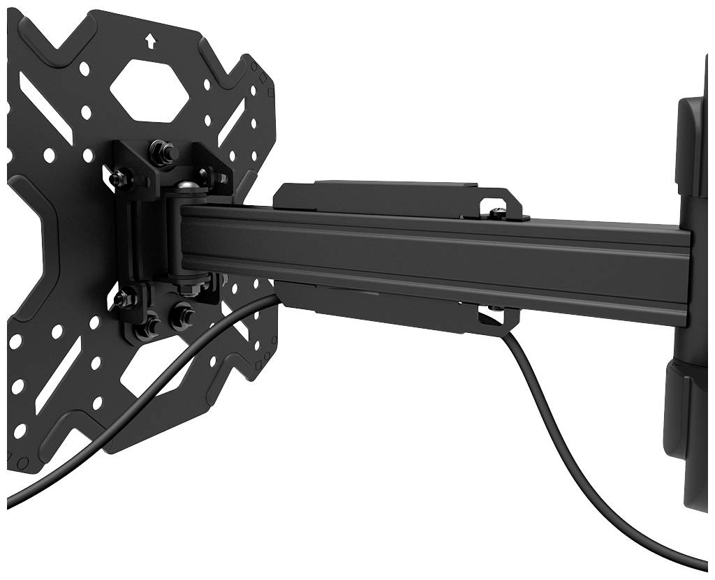 Schwenkbare TV-Halterung an der Wand, mit Kabelmanagement, zur Unterstützung eines Flachbildschirms links schwenkbar.