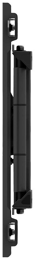 Eine vertikale schwarze Türangel mit rechteckiger Form und sichtbaren Befestigungspunkten an beiden Enden.