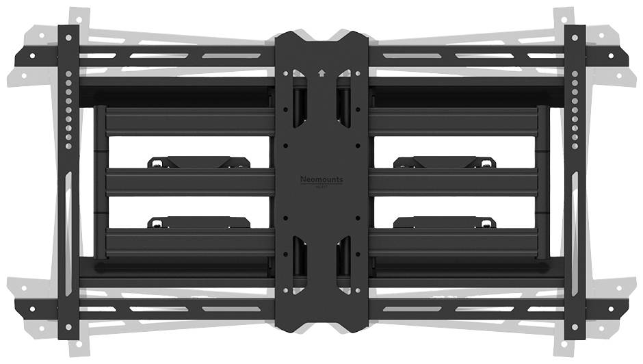 Ein schwarzer, rechteckiger TV-Wandhalter mit zwei Armen und mehreren Montagelöchern, die eine flexible Anbringung ermöglichen.