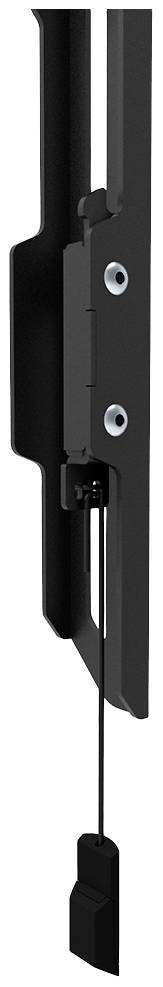 Schwarzes Metallprofil mit einem eingesetzten Mechanismus; seitliche Ansicht eines Teils eines Geräts oder einer Vorrichtung.