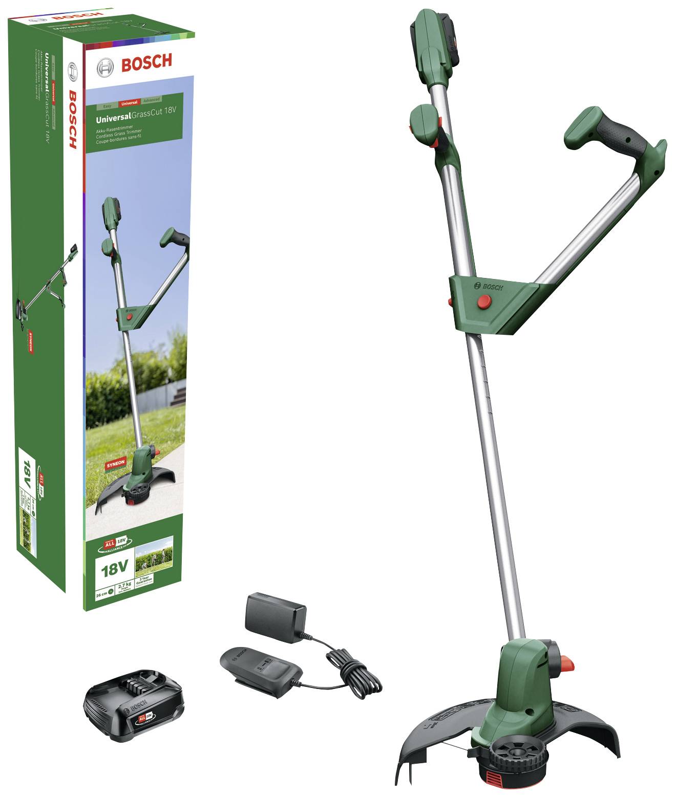 Bosch Home and Garden UniversalGrassCut 18V-260 Akku Rasentrimmer inkl. Ladegerät, inkl. 2. Akku 18V 2.0Ah Schnittbreite (max.)