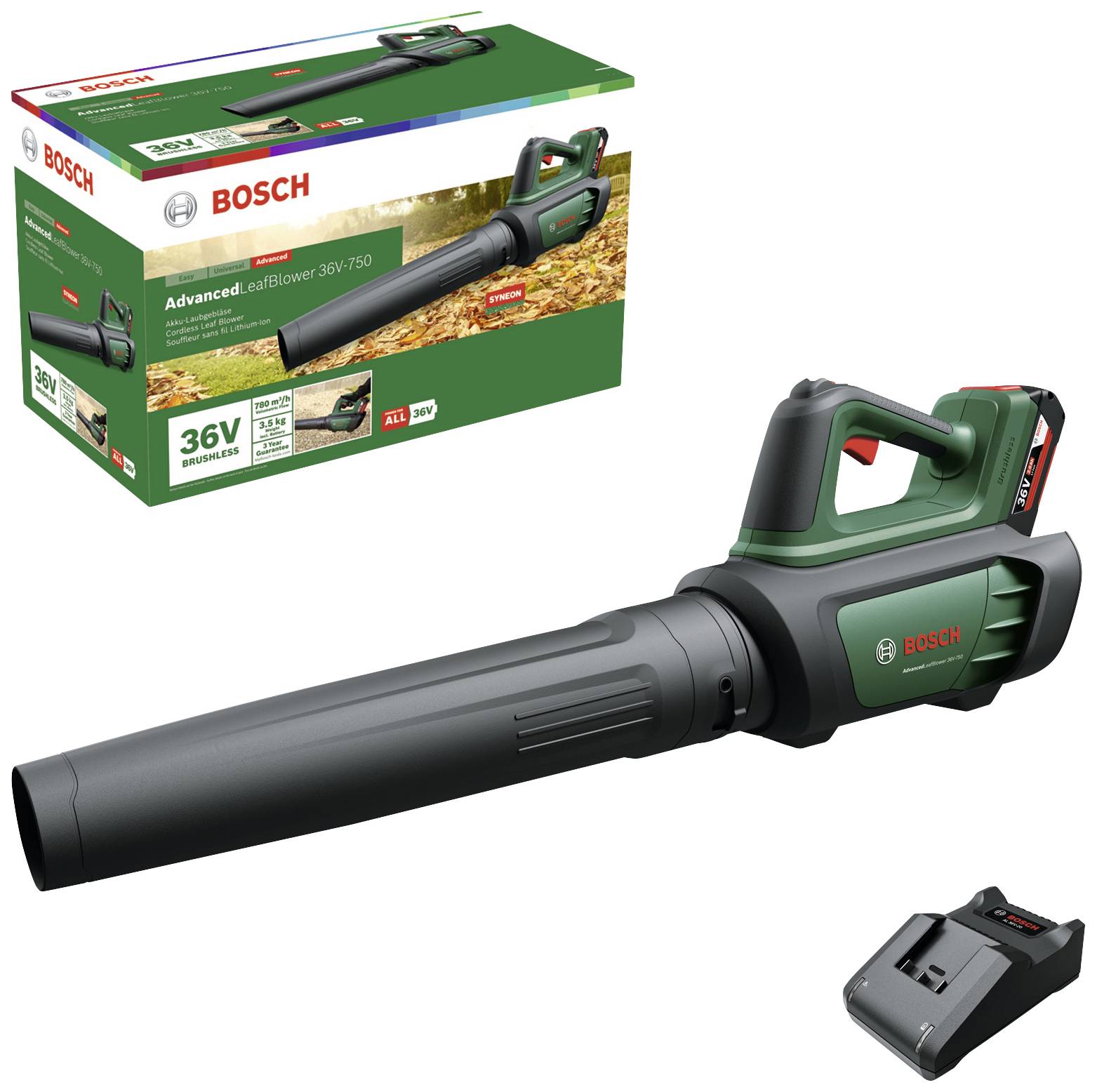 Bosch Home and Garden 06008C6000 AdvancedLeafBlower 36V-750 Akku Laubbläser inkl. Akku, inkl. Ladegerät 36V