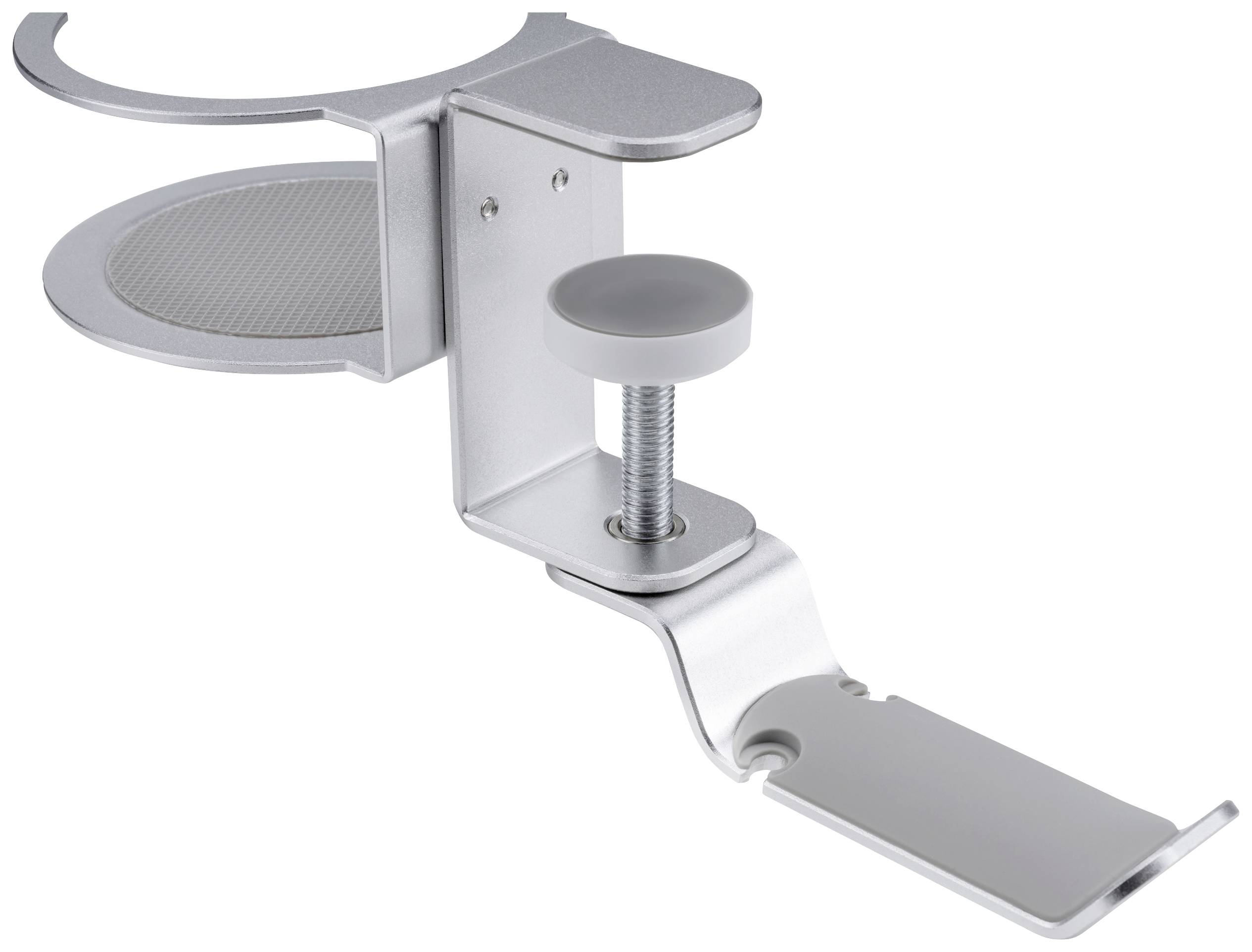 SpeaKa Professional SP-HCH-150 Kopfhörerhalterung integrierte Kabelführung, mit Getränkehalter Silber