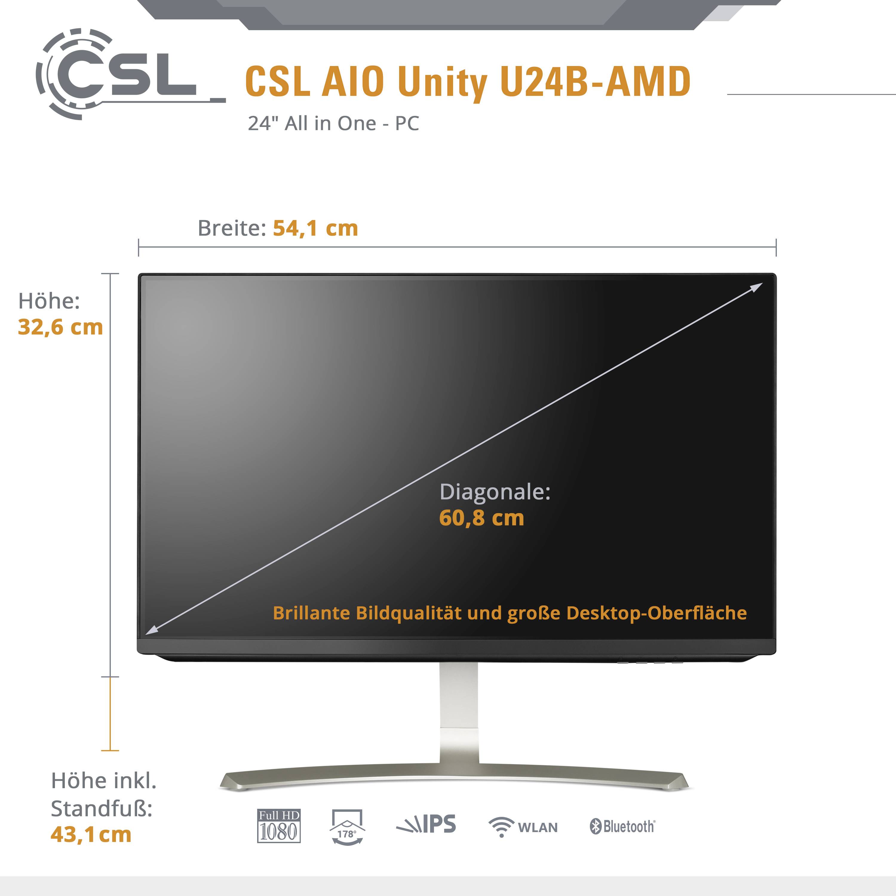 CSL Computer All-in-One PC Unity U24B-AMD 60.5 cm (23.8 Zoll) Full HD AMD Ryzen 5 5600G 4.4 GHz 16 GB RAM 1 TB SSD AMD Radeon™ Graphics Win 11