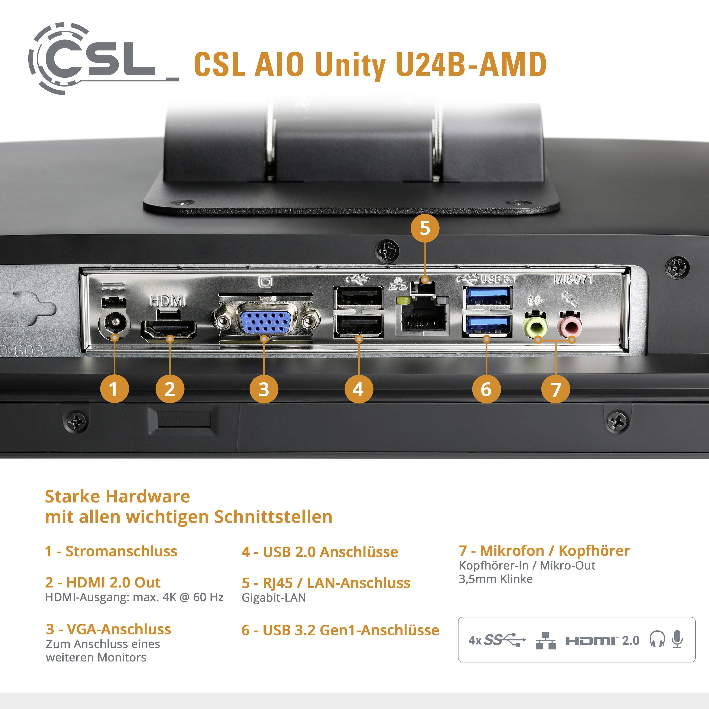 CSL Computer All-in-One PC Unity U24B-AMD 60.5 cm (23.8 Zoll) Full HD AMD Ryzen 5 5600G 4.4 GHz 16 GB RAM 1 TB SSD AMD Radeon™ Graphics Win 11