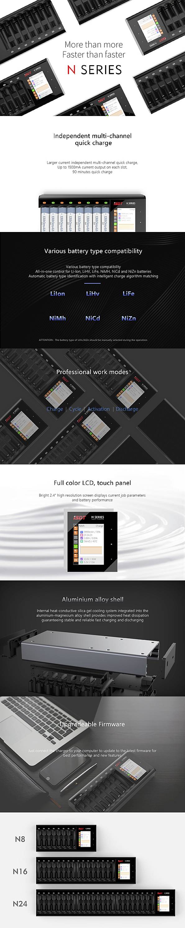 ISDT N8 + HR03 SE + HR6 SE Rundzellen-Ladegerät NiMH, NiCd, NiZn, LiIon, LiHV, LiFePO Mignon (AA), Micro (AAA), 14500, 10440