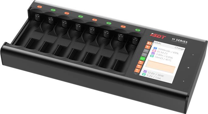 ISDT N8 Rundzellen-Ladegerät NiMH, NiCd, NiZn, LiIon, LiHV, LiFePO Mignon (AA), Micro (AAA), 14500