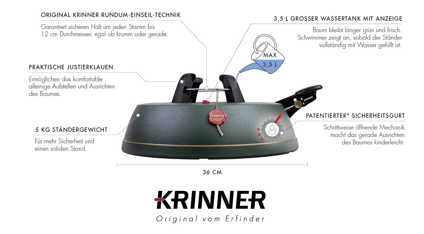 Krinner 94225 KRINNER Comfort Grip M Weihnachtsbaumständer Baumhöhe (max.) 2.5 m Einseiltechnik mit Fußhebel Wasserstandsanzeige