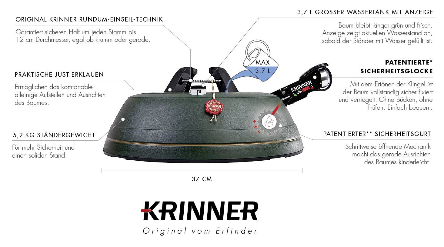 Krinner 94235 KRINNER Ultra Grip L Weihnachtsbaumständer Baumhöhe (max.) 2.70 m Einseiltechnik mit Fußhebel Wasserstandsanzeige