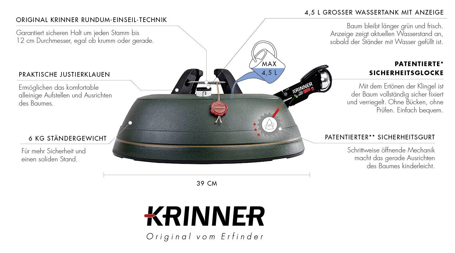 Krinner 94245 KRINNER Ultra Grip XL Weihnachtsbaumständer Baumhöhe (max.) 3 m Einseiltechnik mit Fußhebel Wasserstandsanzeige