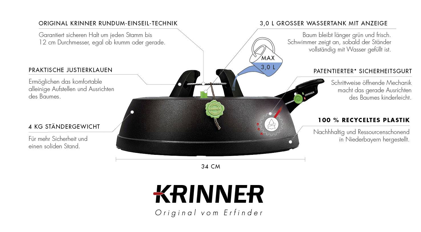 Krinner 94219 KRINNER Green Line Comfort Grip S Weihnachtsbaumständer Baumhöhe (max.) 2.2 m Einseiltechnik mit Fußhebel