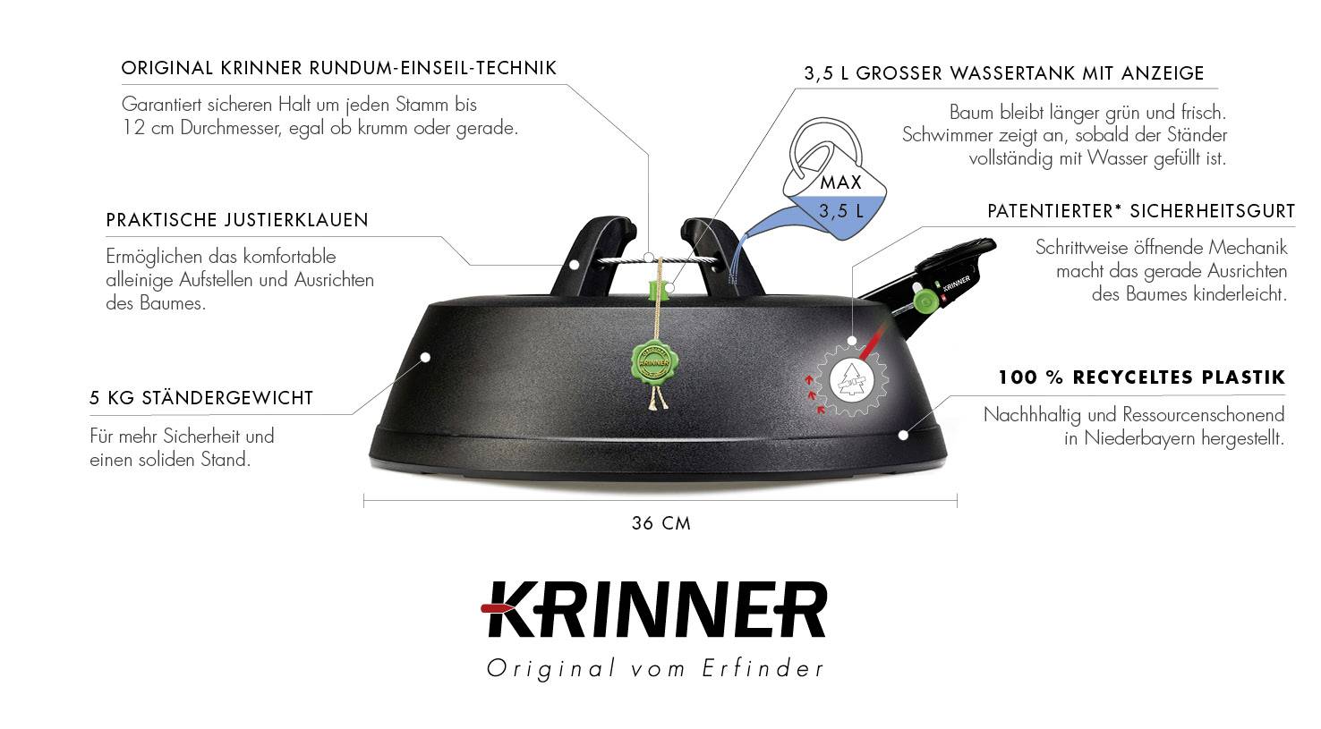 Krinner 94229 KRINNER Green Line Comfort Grip M Weihnachtsbaumständer Baumhöhe (max.) 2.5 m Einseiltechnik mit Fußhebel Wasserstandsanzeige