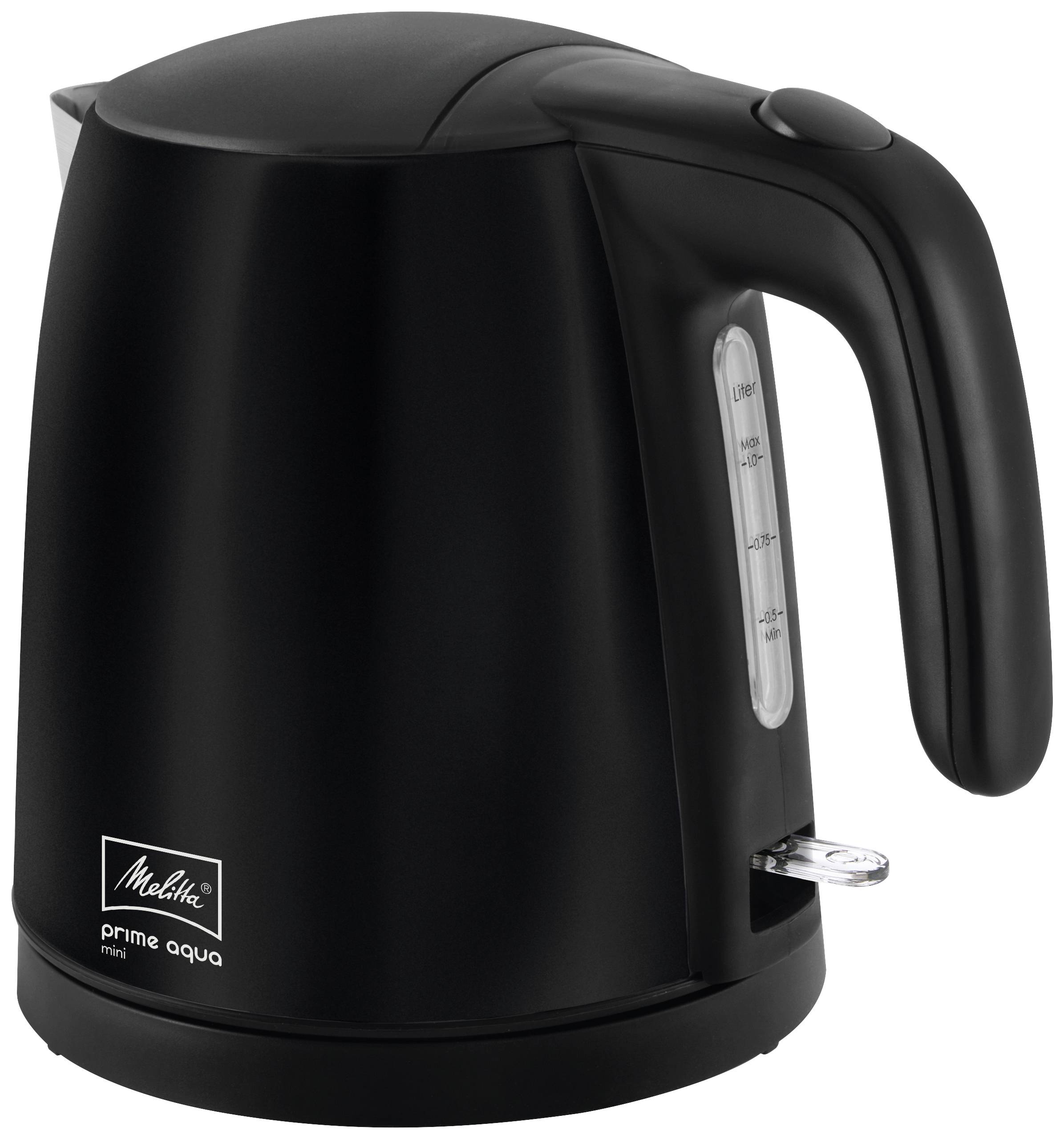 Melitta Prime Aqua Mini Wasserkocher schnurlos, Überhitzungsschutz Schwarz Fassungsvermögen: 1 l