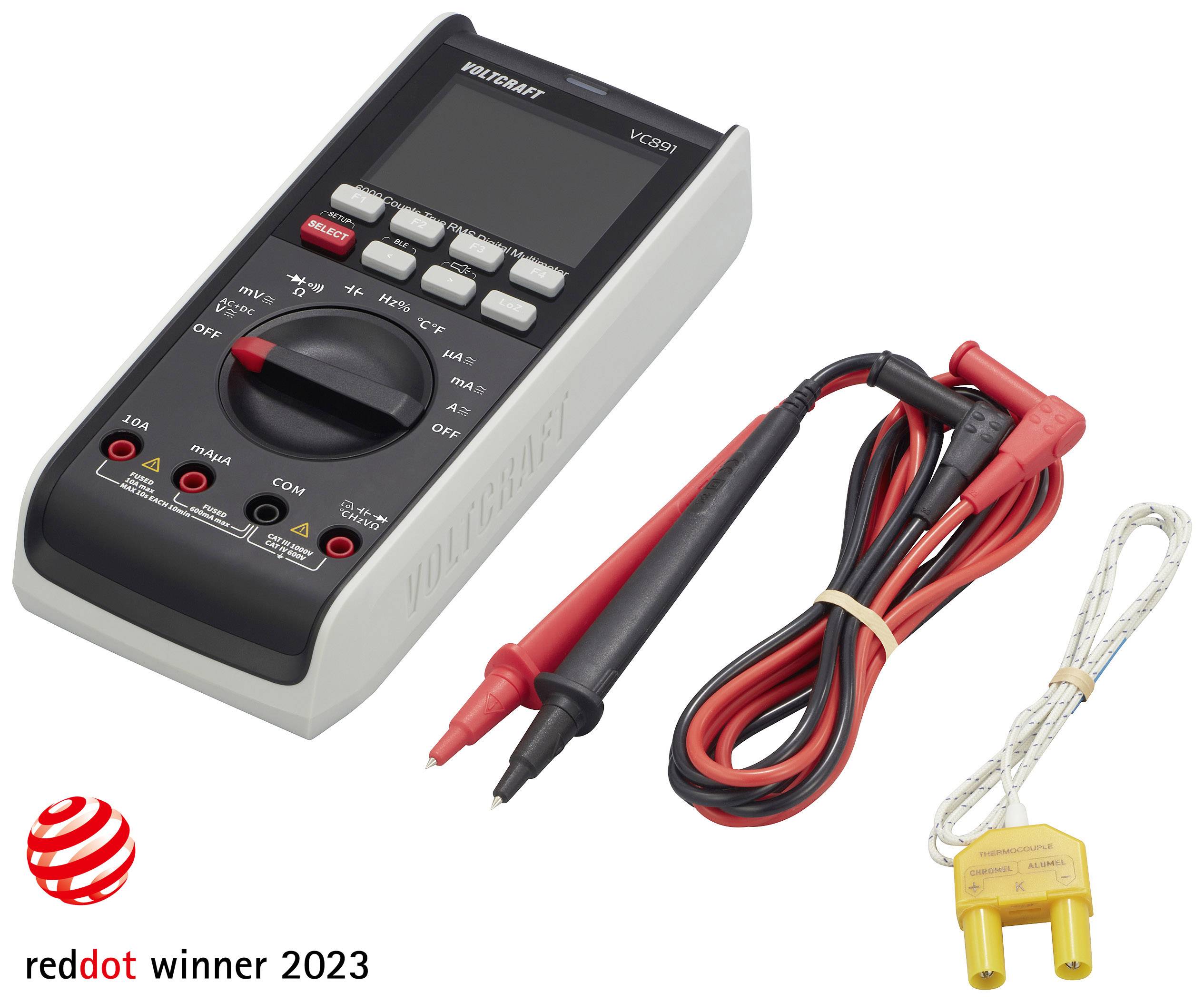 Multimeter und Zubehör, ausgezeichnet mit 'Red Dot Gewinner 2023'.