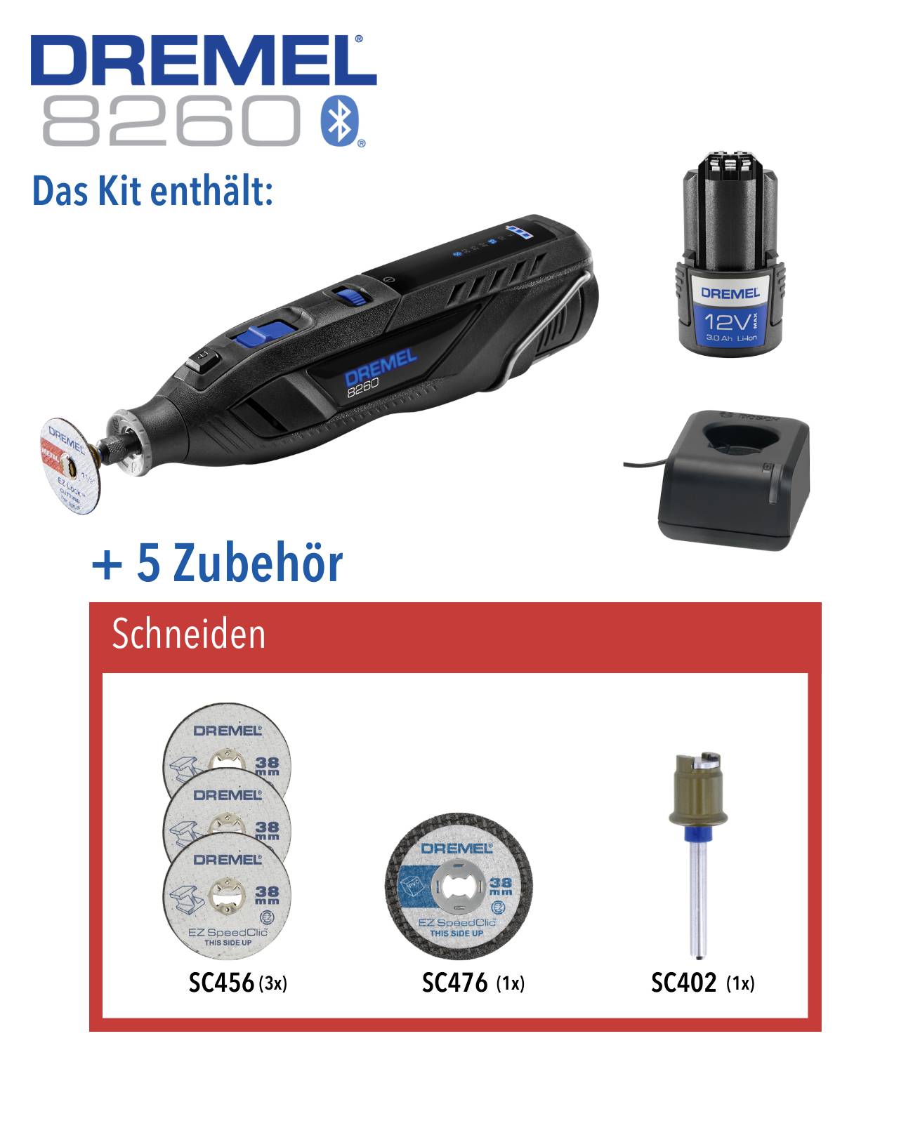 Dremel 8260 F0138260JA Multifunktionswerkzeug inkl. Akku, inkl. Ladegerät, mit Zubehör 1 Stück 12V 3Ah Anzahl mitgelieferte Akkus