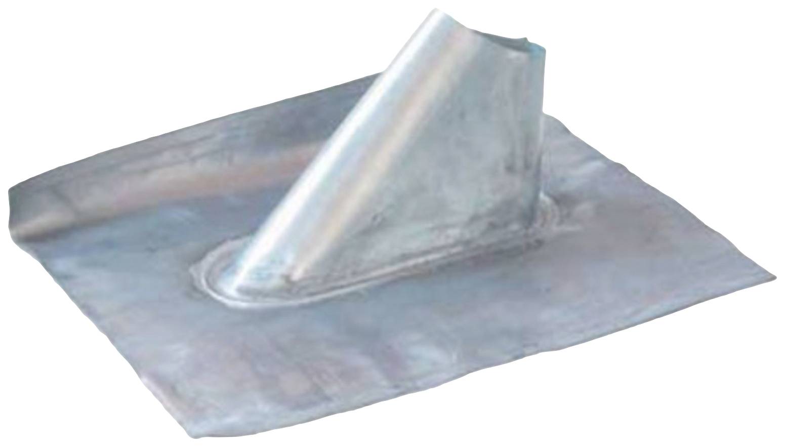 Metallene Dachabdeckung mit aufragendem Rohrstück zur Abdichtung oder Belüftung, passend für Flachdächer oder ähnliche Anwendungen.