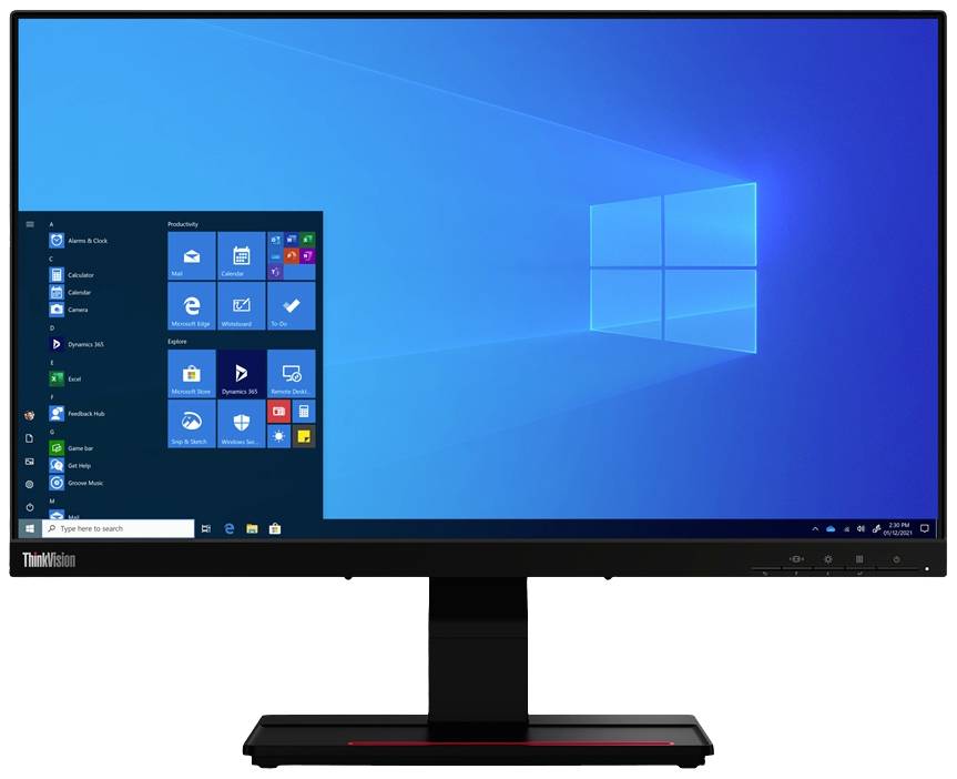 Ein Computerbildschirm zeigt den Windows 10 Desktop mit Startmenü und mehreren Anwendungssymbolen, darunter Microsoft Edge und Mail.