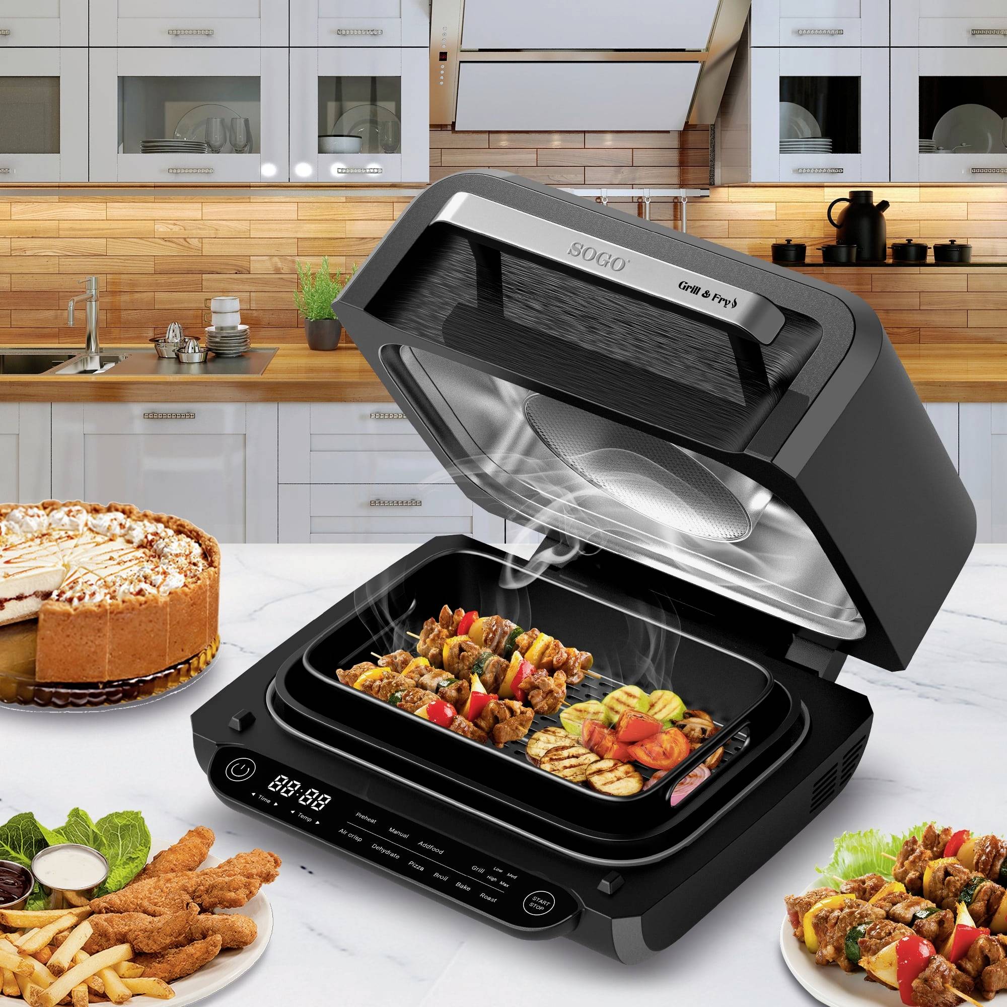 SOGO Human Technology Tischgrill 4l 1700W max Überhitzungsschutz, Timerfunktion, stufenloser Temperaturregler, BPA-frei Schwarz