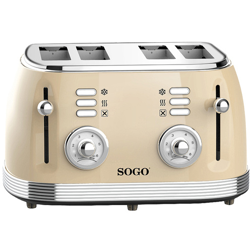 SOGO Human Technology 4-Scheiben-Toaster Kontrollleuchte, Toastfunktion Beige, Metallic