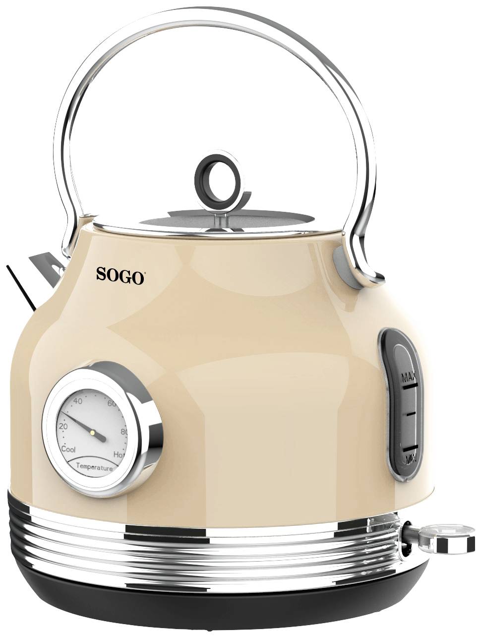 SOGO Human Technology Wasserkocher schnurlos, Überhitzungsschutz, Cool-Touch-Gehäuse Beige, Metallic Fassungsvermögen: 1.8l