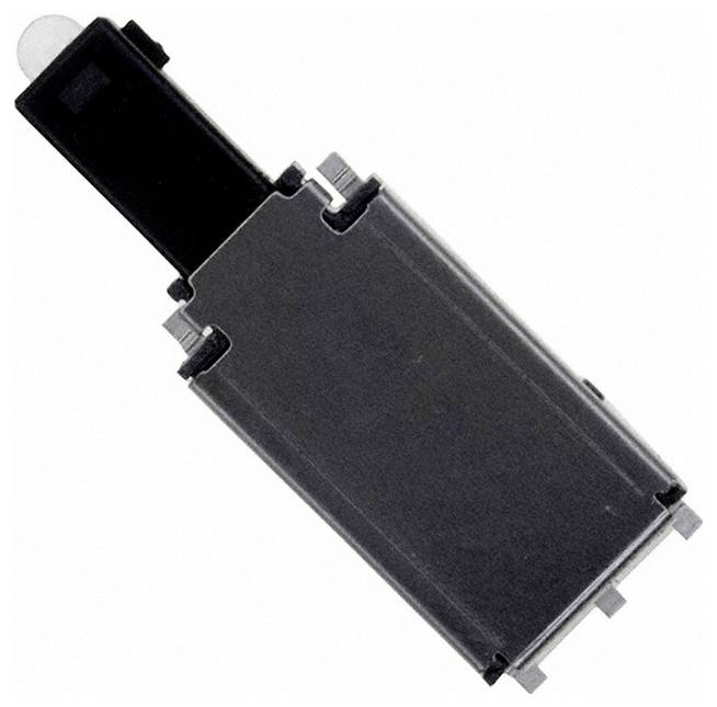Eine kleine schwarze und silberne elektronische Komponente mit rechteckiger Form und Metallverbindungen, die von den Seiten hervorstehen.