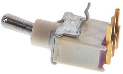 Eine rechteckige, graue elektronische Komponente mit zwei Metallstiften, die von einer Seite abstehen, typischerweise in Schaltkreisen verwendet.