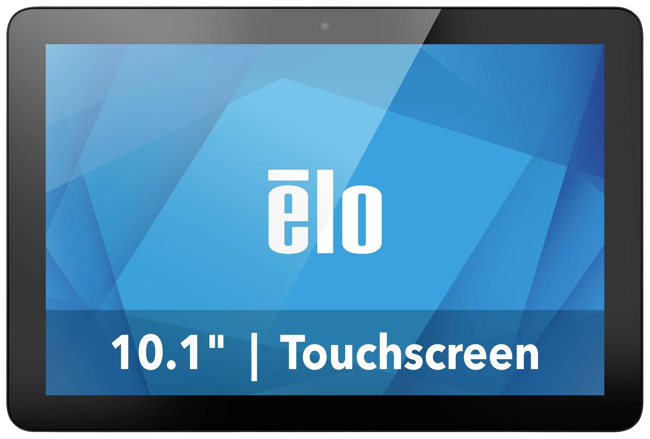 Ein 10,1 Zoll großer Touchscreen-Monitor der Marke 'elo', dargestellt vor einem blauen Hintergrund.