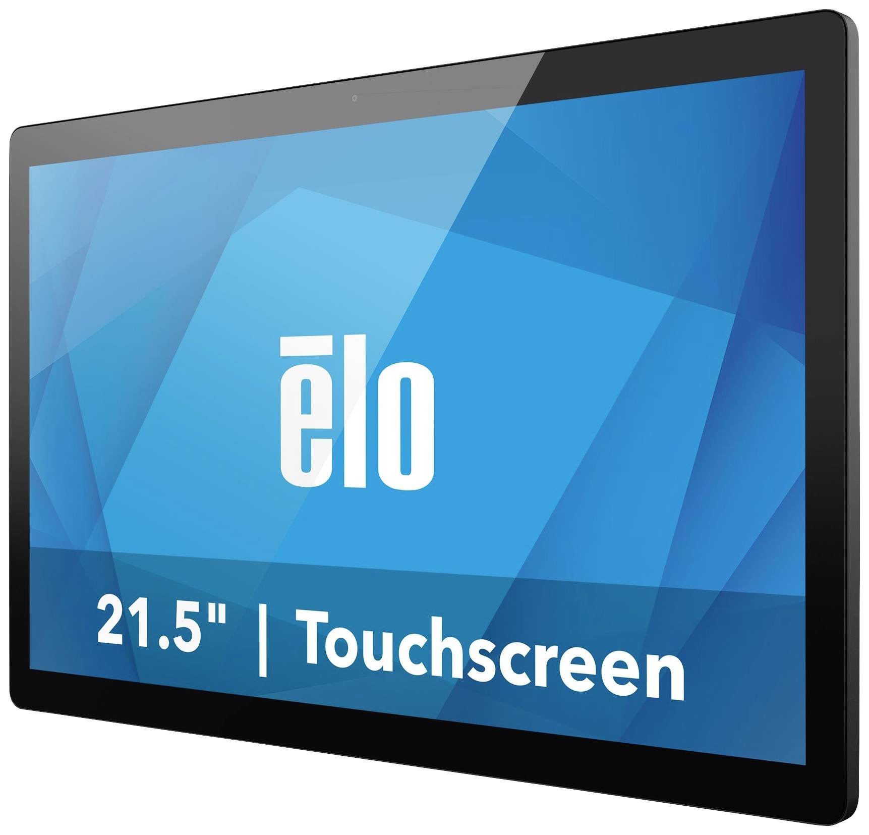 Monitor mit der Aufschrift 'elo'. Bildschirmgröße: 21,5 Zoll. Touchscreen-Funktion.