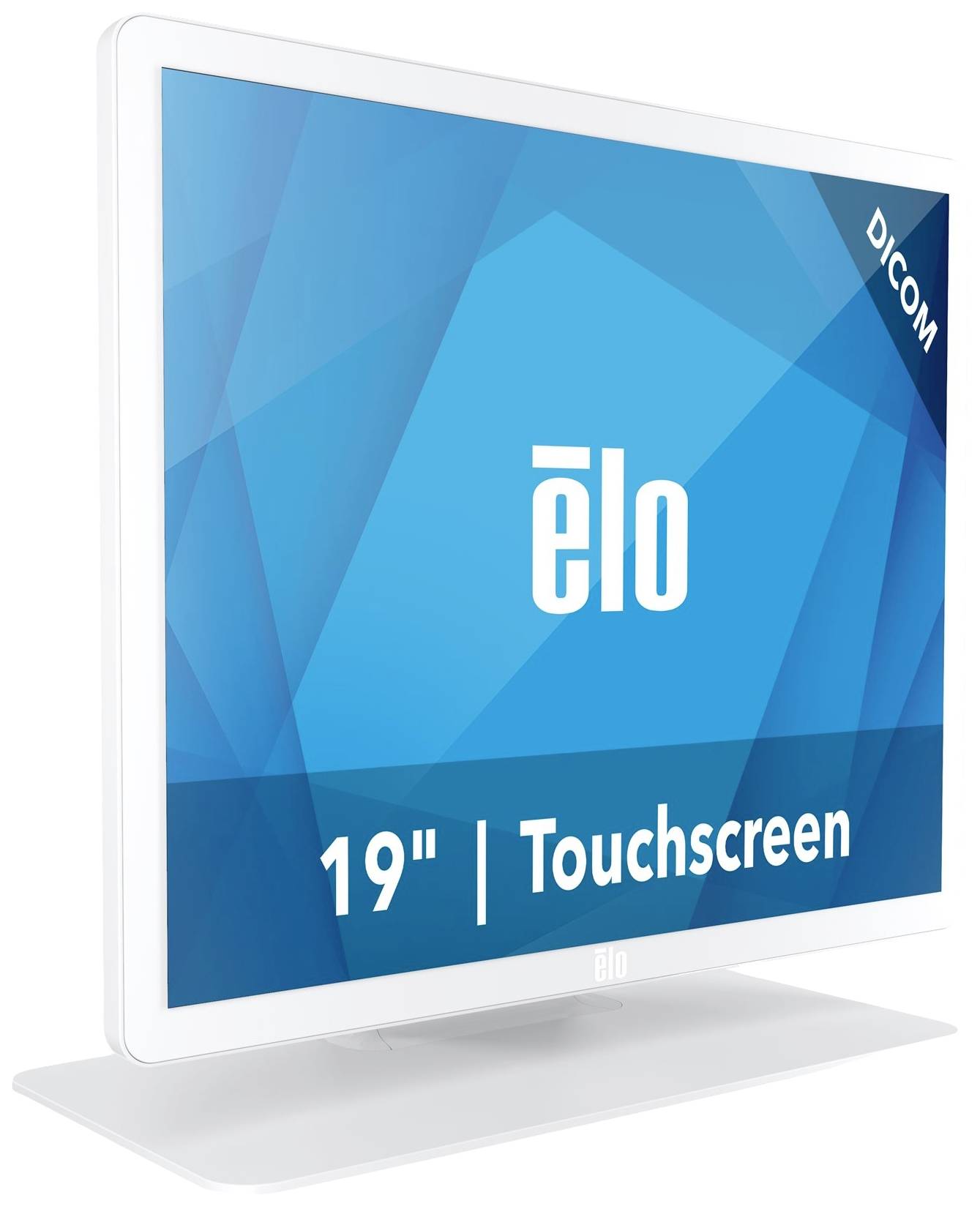 19-Zoll-Touchscreen-Monitor mit blauem Hintergrund und dem Markennamen 'elo' in der Mitte.