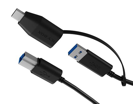 ICY BOX USB-Kabel USB 3.2 Gen1 USB-C® Stecker, USB-A Stecker, USB-B Stecker 1.00 m Schwarz 60858