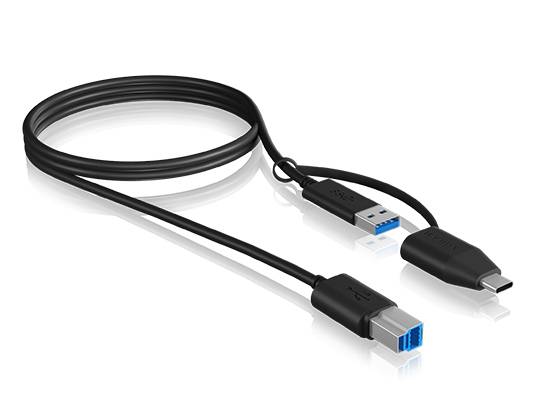 ICY BOX USB-Kabel USB 3.2 Gen1 USB-C® Stecker, USB-A Stecker, USB-B Stecker 1.00 m Schwarz 60858