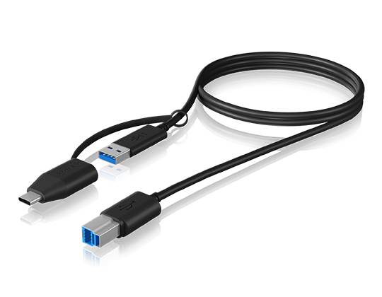 ICY BOX USB-Kabel USB 3.2 Gen1 USB-C® Stecker, USB-A Stecker, USB-B Stecker 1.00 m Schwarz 60858