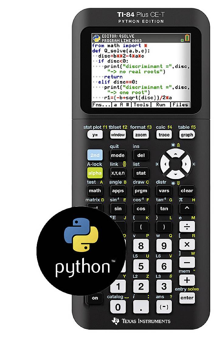 Texas Instruments TI-84 Plus CE-T Python Edition Grafikrechner Schwarz/Silber Display (Stellen): 16 akkubetrieben (B x H x T) 85 x 190 x 15 mm