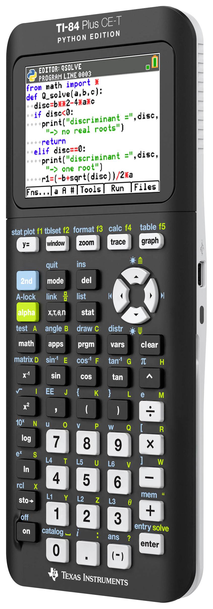 Texas Instruments TI-84 Plus CE-T Python Edition Grafikrechner Schwarz/Silber Display (Stellen): 16 akkubetrieben (B x H x T) 85 x 190 x 15 mm
