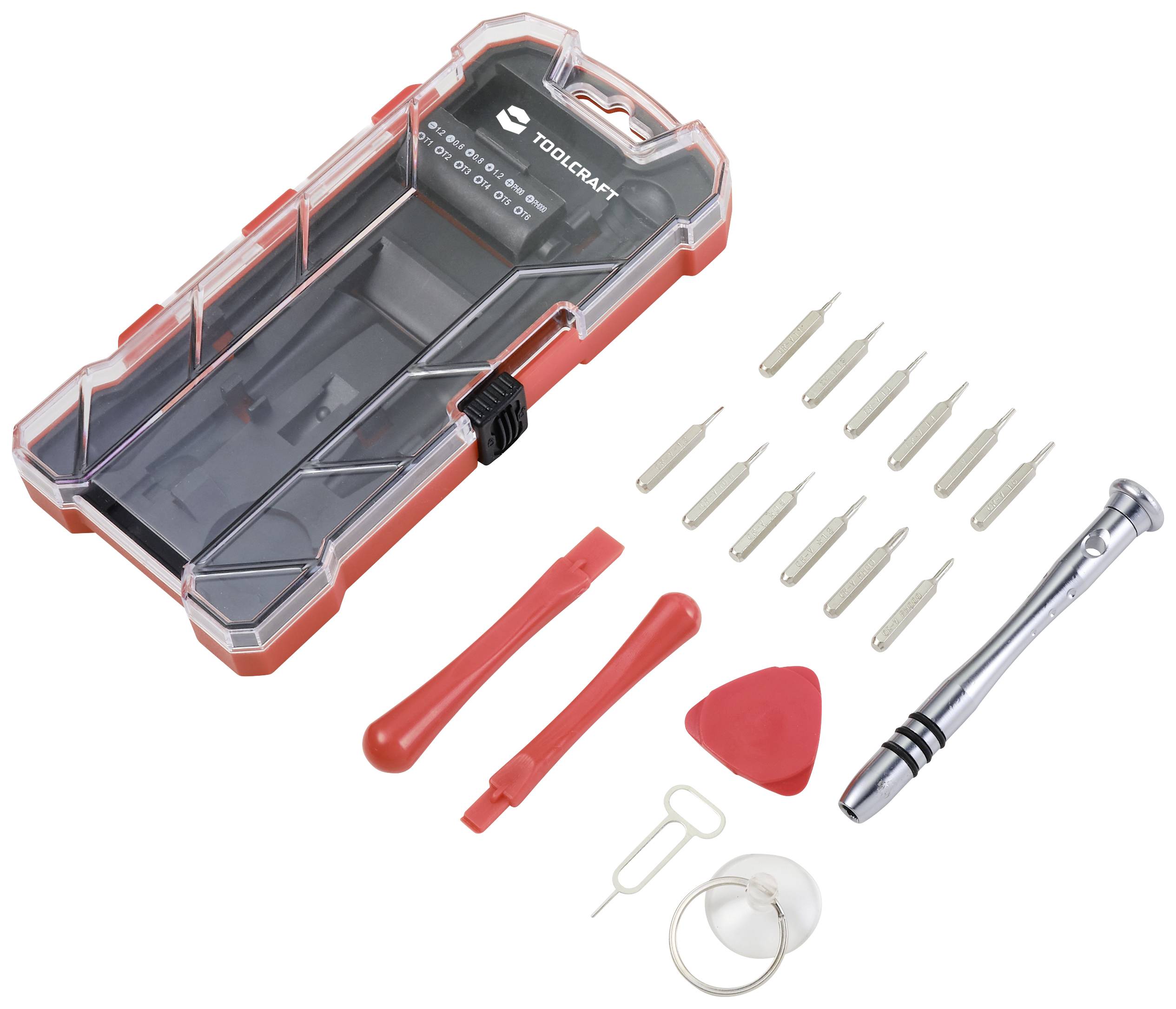 TOOLCRAFT TO-7746381 Reparaturset Smartphone, Bit Set in Aufbewahrungsbox 18teilig