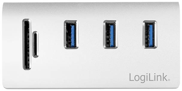 LogiLink CR0045 3+2 Port USB 3.0-Hub mit Aluminiumgehäuse, mit eingebautem SD-Kartenleser Silber