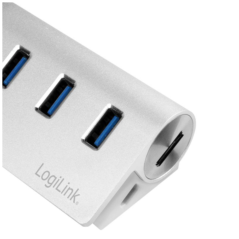 LogiLink CR0045 3+2 Port USB 3.0-Hub mit Aluminiumgehäuse, mit eingebautem SD-Kartenleser Silber