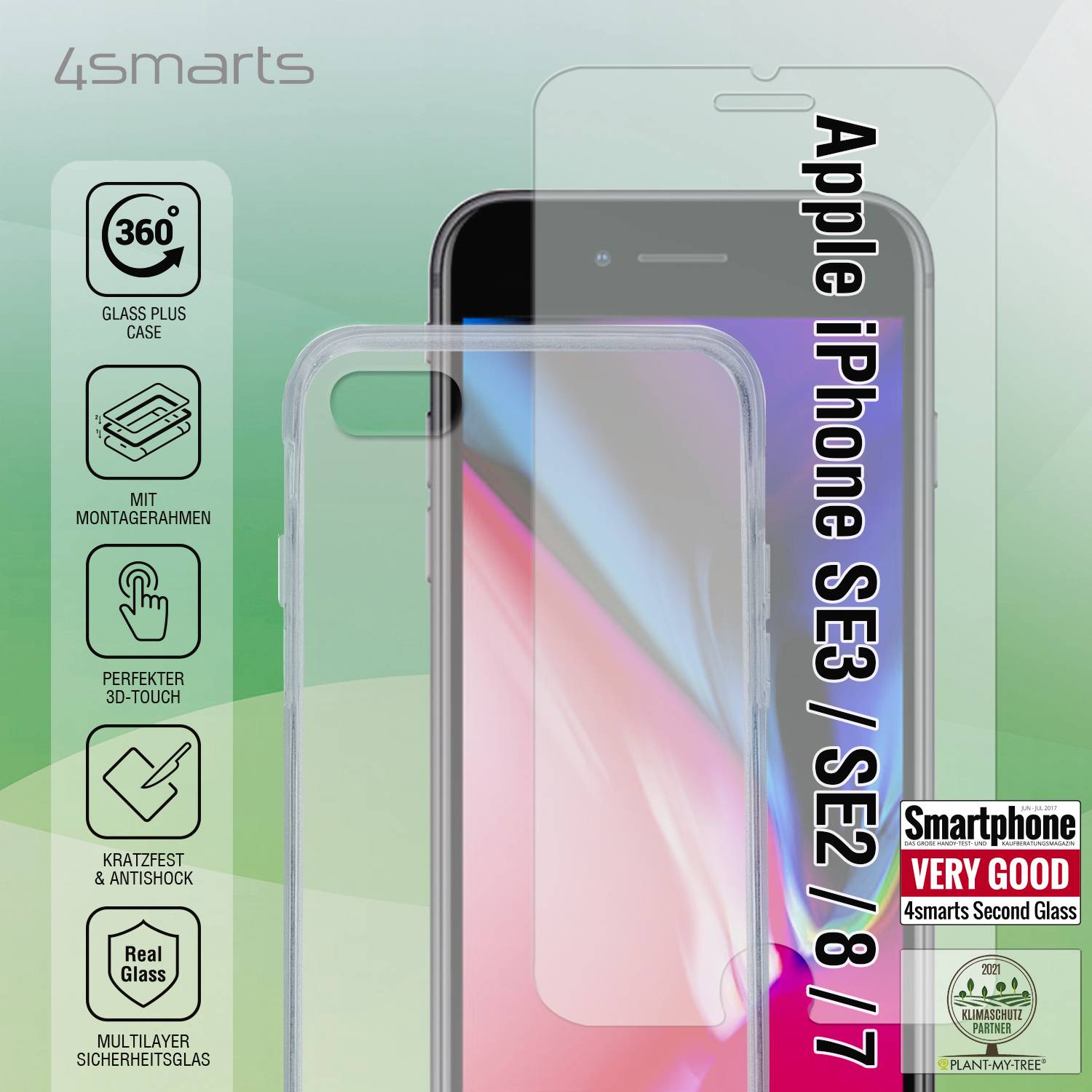 4Smarts 360° Protection Set X-Pro Displayschutzglas Apple iPhone SE (Gen.3, 2022), iPhone SE (Gen.2, 2020), iPhone 8, iPhone 7, iPhone 6 1 St. 45629