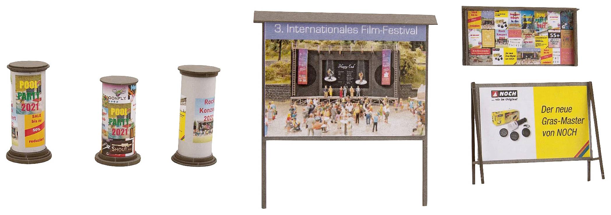NOCH 14217 H0 L-C minis "Litfaßsäulen & Werbewände" je 3 Stück Fertigmodell