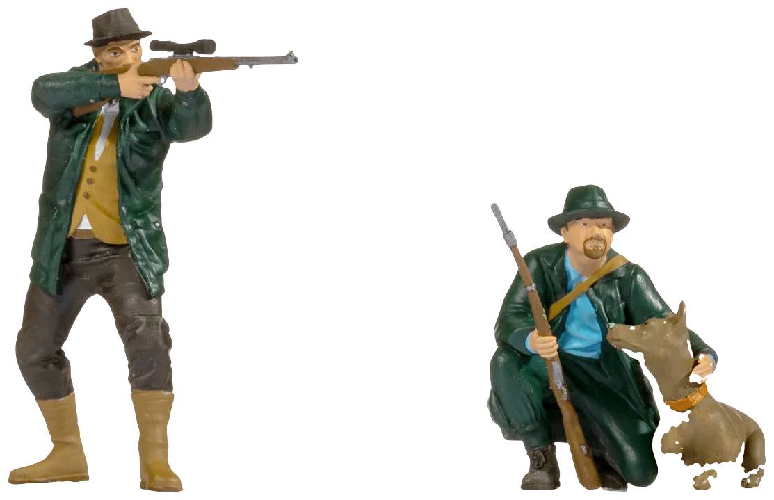 NOCH G Jäger stehend und hockend mit Hund Bemalt