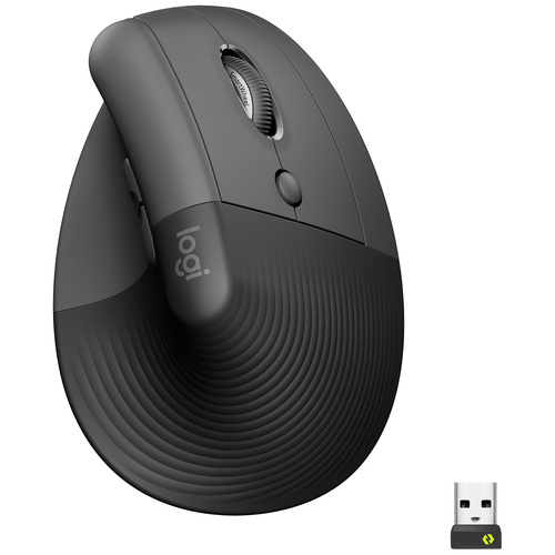 Logitech Lift Vertical Ergonomic Mouse Ergonomische Maus Bluetooth®, Funk Optisch Graphite 6 Tasten