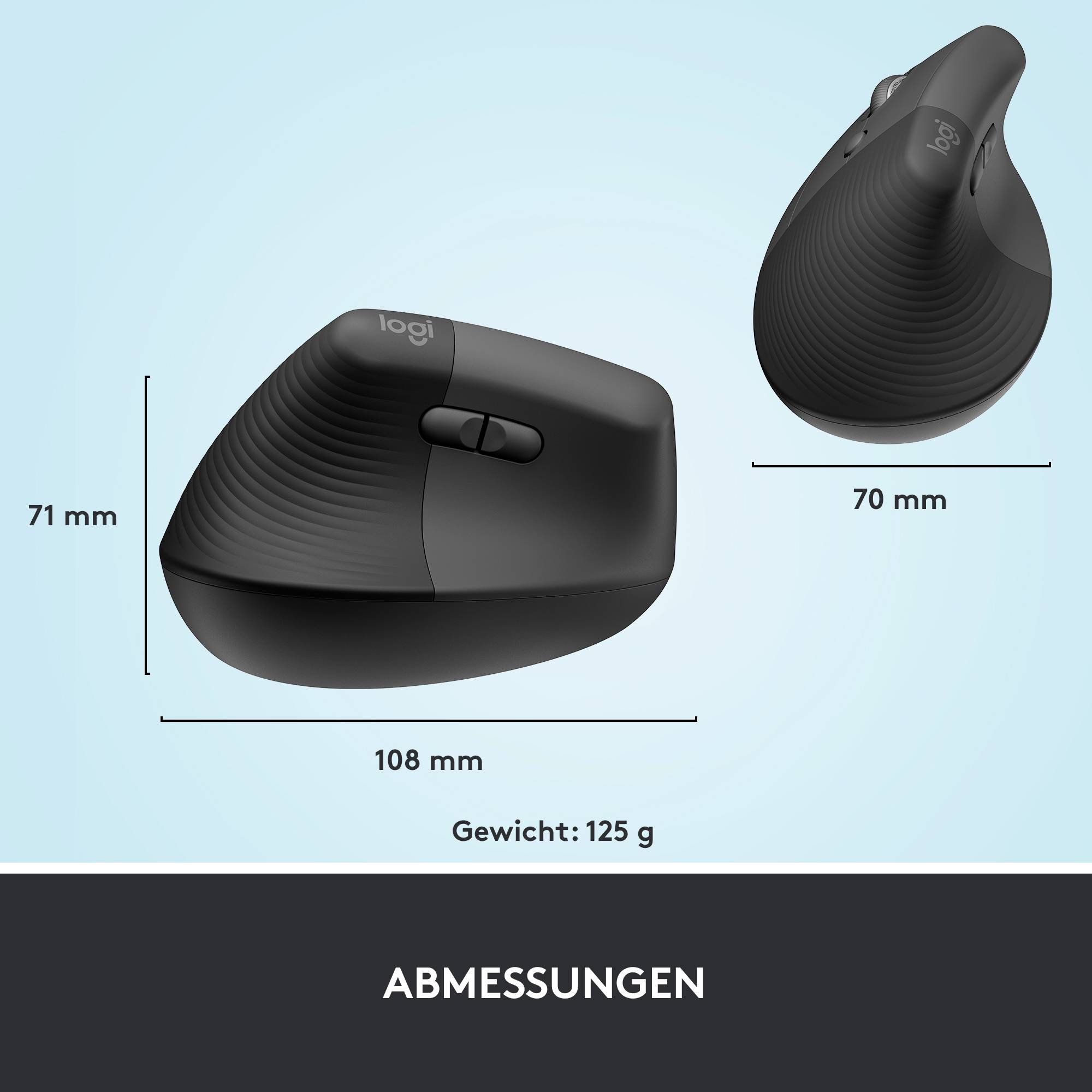 Logitech Lift Left Vertical Ergonomic Mouse Ergonomische Maus Bluetooth®, Funk Optisch Graphite 6 Tasten 4000 dpi Ergonomisch