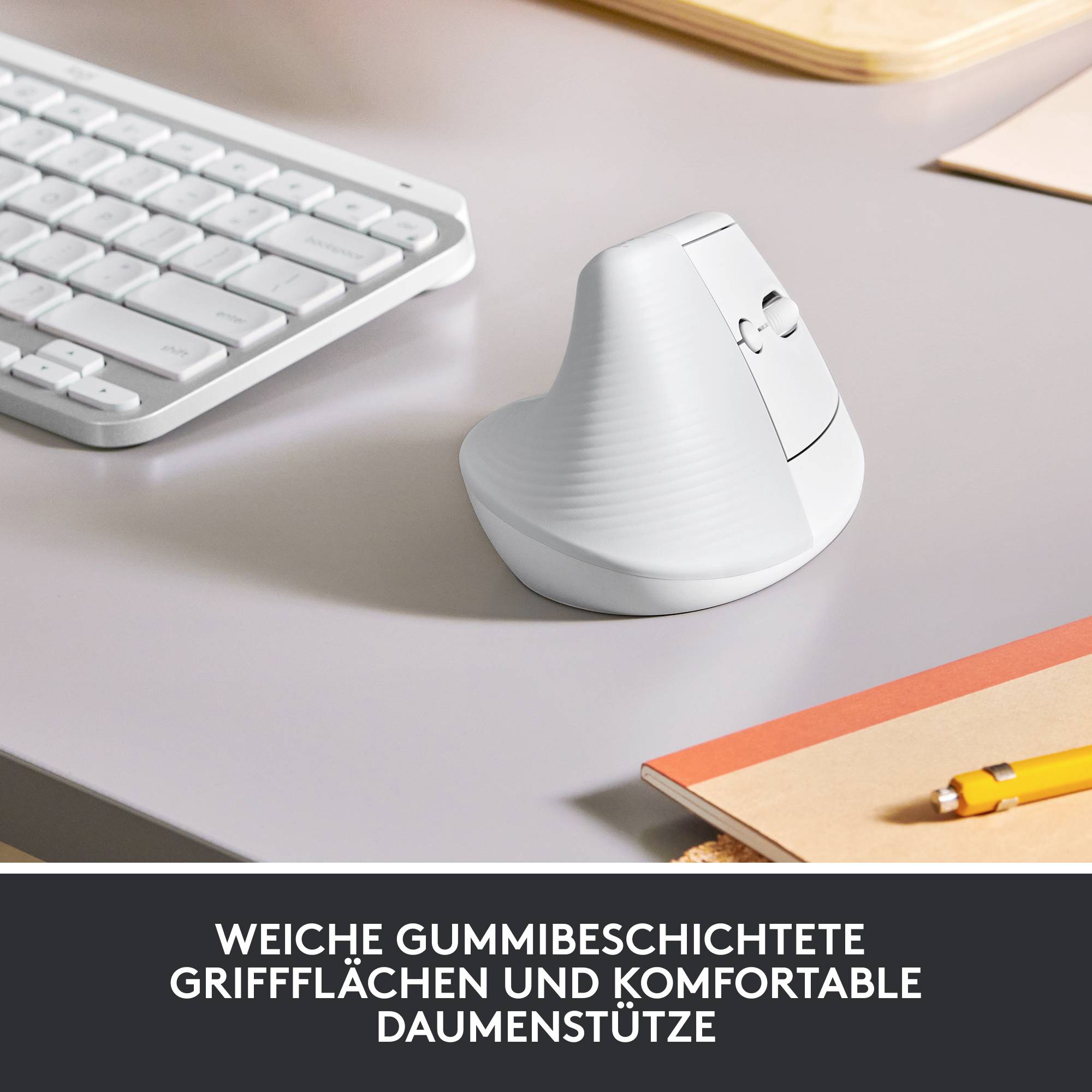 Logitech Lift Vertical Ergonomic Mouse Ergonomische Maus Bluetooth®, Funk Optisch Weiß 6 Tasten 4000 dpi Ergonomisch